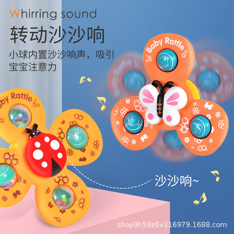 跨境儿童吸盘转转乐婴幼儿卡通手指旋转陀螺宝宝摇铃早教益智玩具