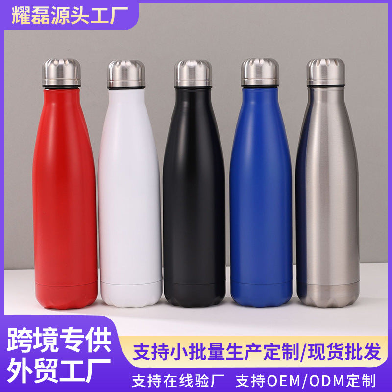 跨境不锈钢单层可乐瓶大容量真空保温杯便携户外车载运动水杯批发