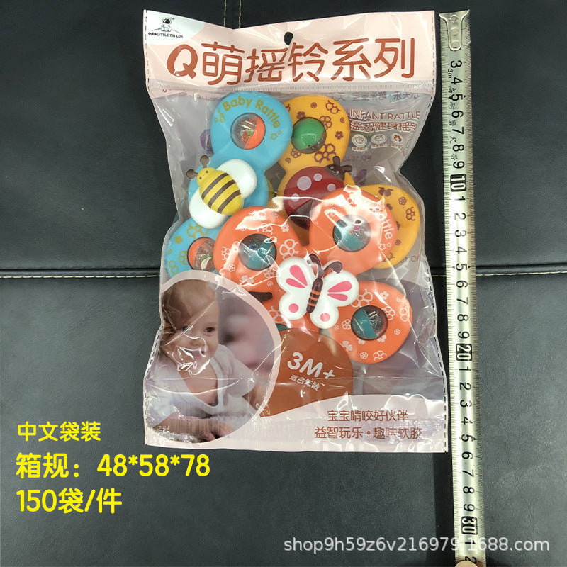 跨境儿童吸盘转转乐婴幼儿卡通手指旋转陀螺宝宝摇铃早教益智玩具