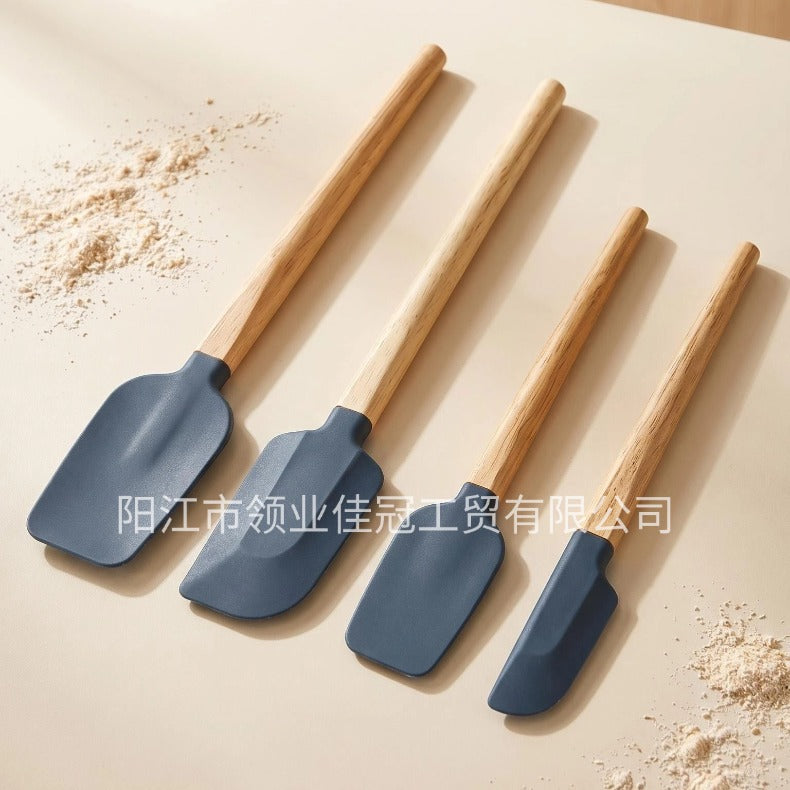 跨境木柄硅胶刮刀耐高温烘焙奶油蛋糕抹刀食品级硅胶木柄刮刀套装