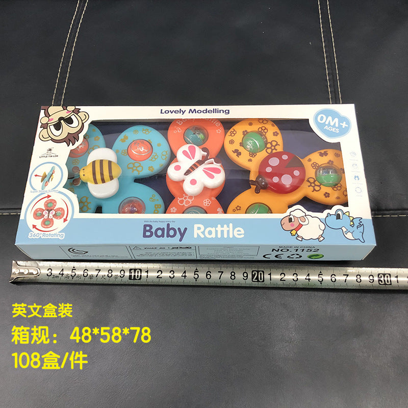 跨境儿童吸盘转转乐婴幼儿卡通手指旋转陀螺宝宝摇铃早教益智玩具