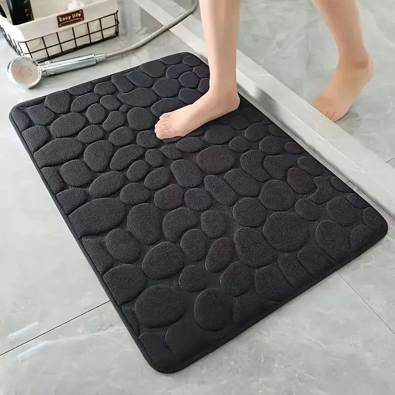 跨境代发珊瑚绒压花鹅卵石小石头门垫卫生间纯色蹭脚垫厂家直发