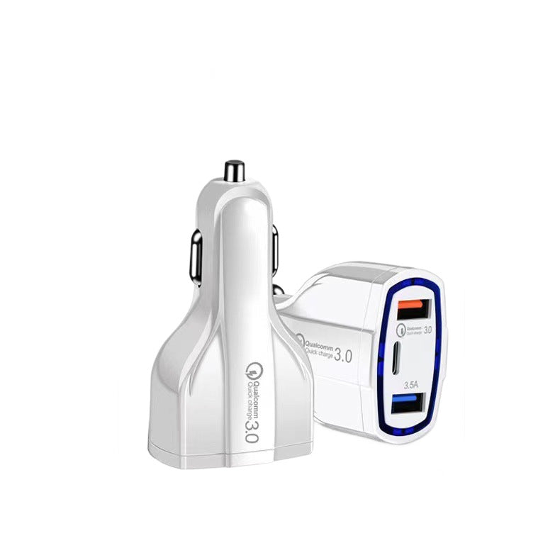 车载点烟器一分三双USB快充QC3.0+PD车充一拖三多口充电器Type-c