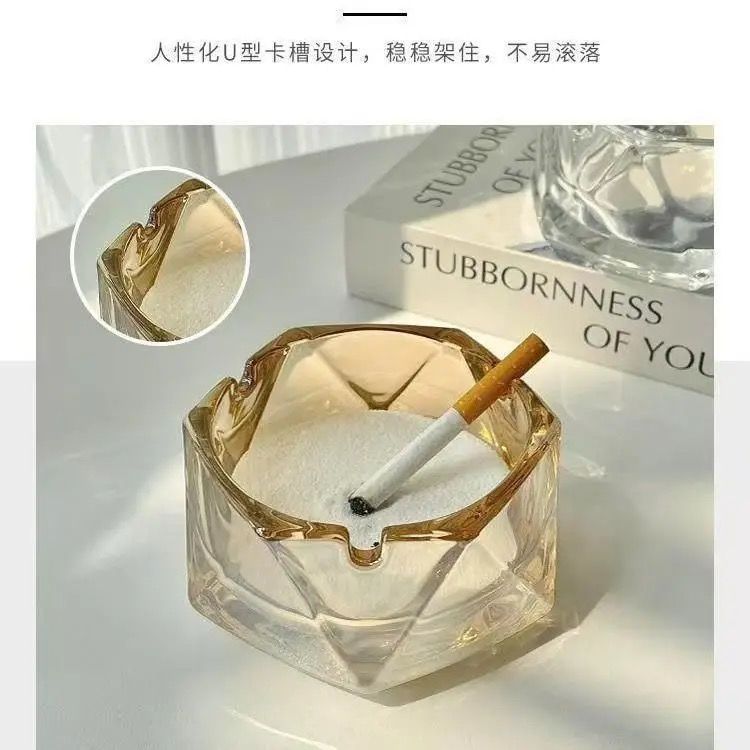 酒店玻璃烟灰缸商用高档烟缸家用客厅简约烟盅高级感时尚创意潮流