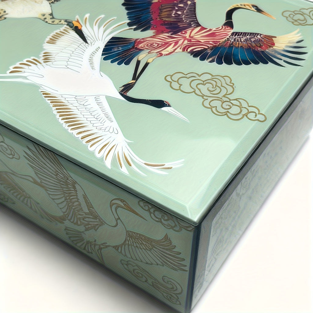 Medium/Large Auspicious Clouds and Cranes Painted Dustproof Box, High-Transparency Glass Jewelry Box, Stylish Chinese-Style Desktop Ornament, Premium Multi-Functional Dustproof and Storage Box, Holiday Gift Box, Jewelry Boxes