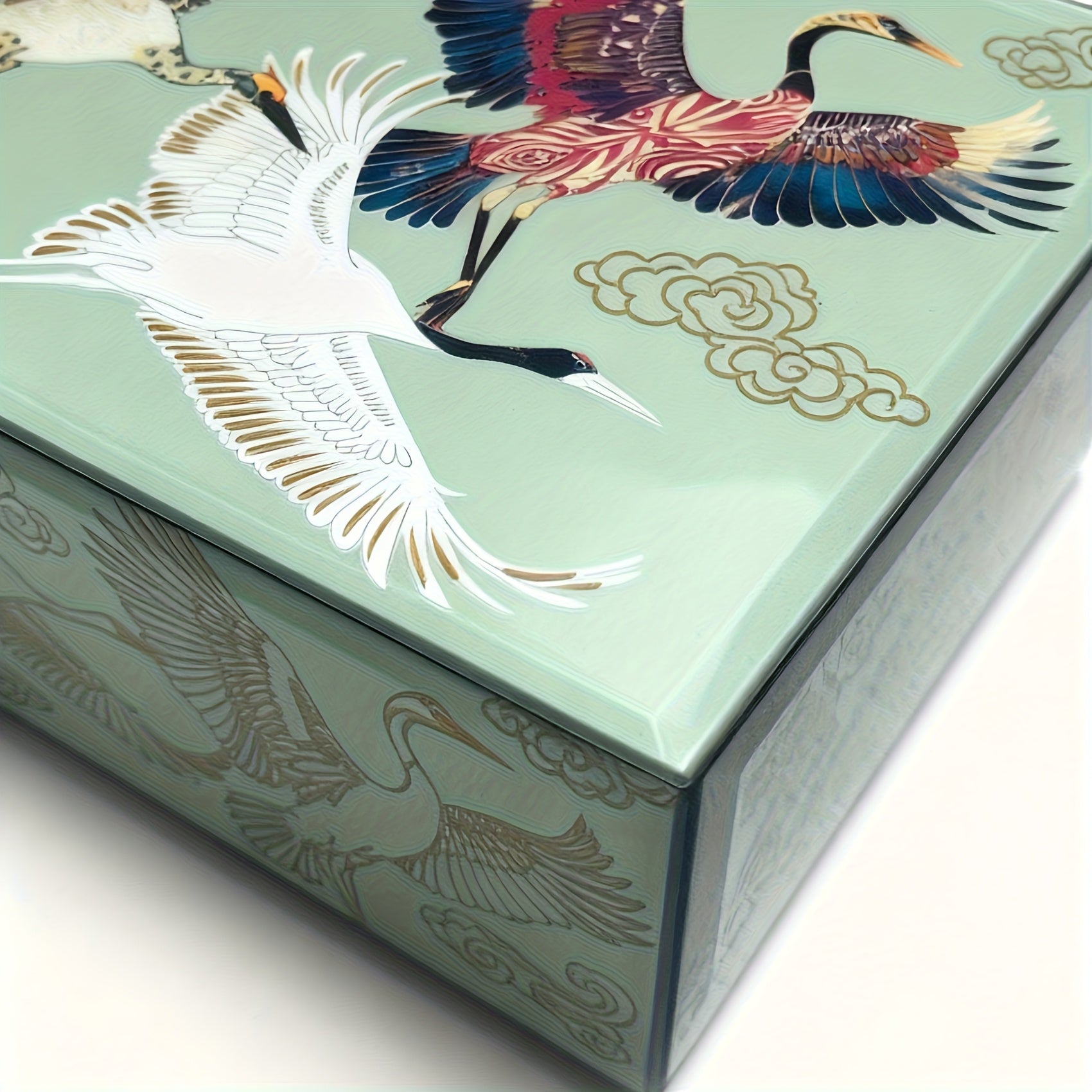 Medium/Large Auspicious Clouds and Cranes Painted Dustproof Box, High-Transparency Glass Jewelry Box, Stylish Chinese-Style Desktop Ornament, Premium Multi-Functional Dustproof and Storage Box, Holiday Gift Box, Jewelry Boxes