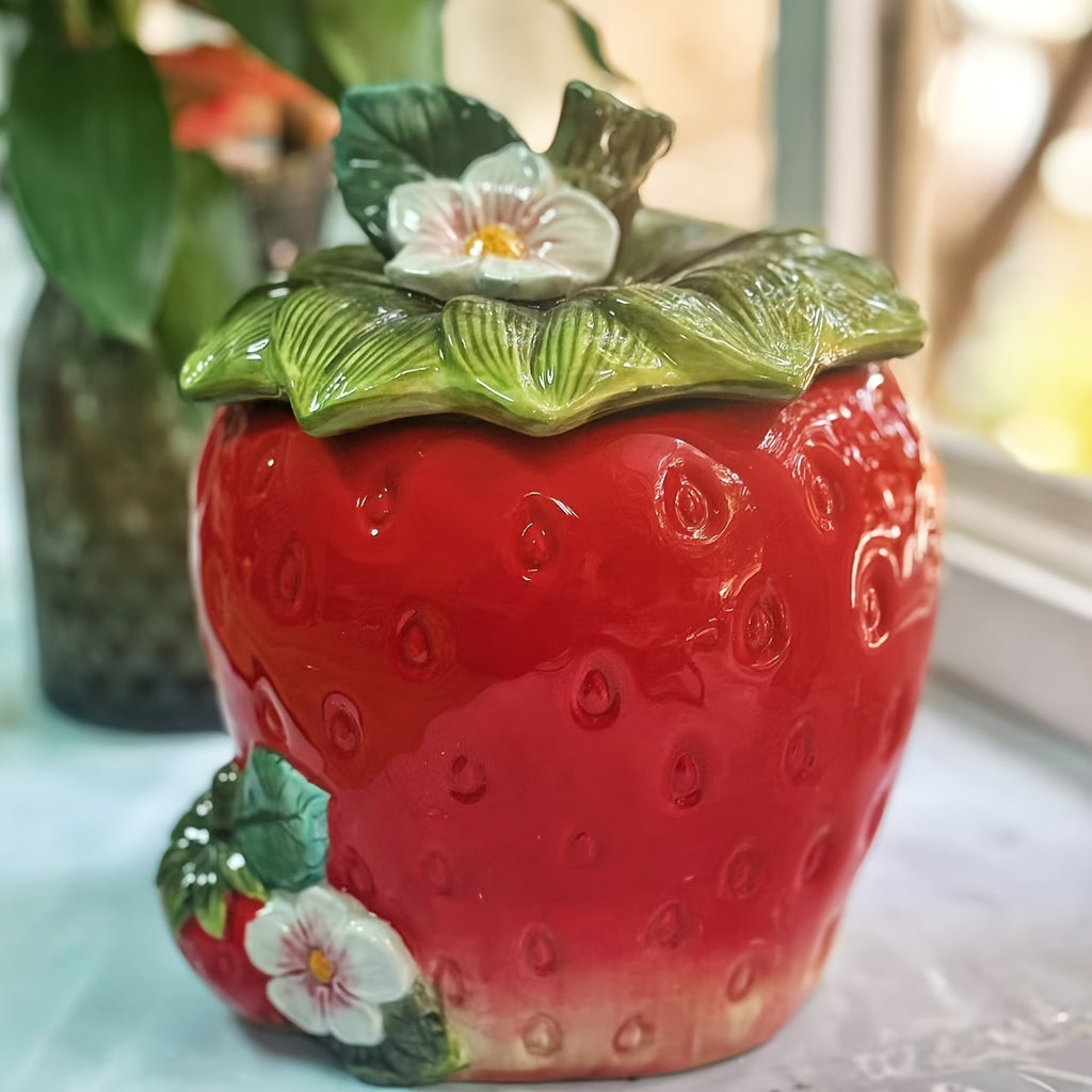 Cookie Jar Designed Like a Strawberry, Perfect for Storing Biscuits And Treats, Ideal for Tea Storage, And Serves As a Kitchen Organizer in a Farmhouse Style (Available in Pink And Red)