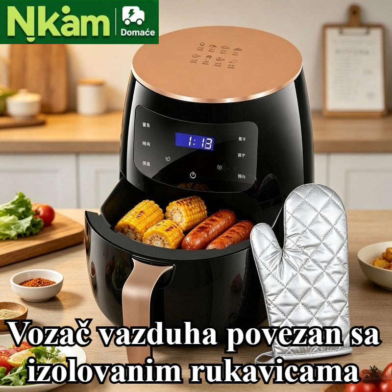 Pametna Digitalna Friteza na Vruć Vazduh sa Izolovanim Rukavicama, Praktičan Kombinovani Set za Kućnu Kuhinju, Više Unapred Podešenih Načina Kuvanja, Pogodno Prženje i Pečenje, Podesivo Vreme i Temperatura Kuvanja, BEX Brza Dostava