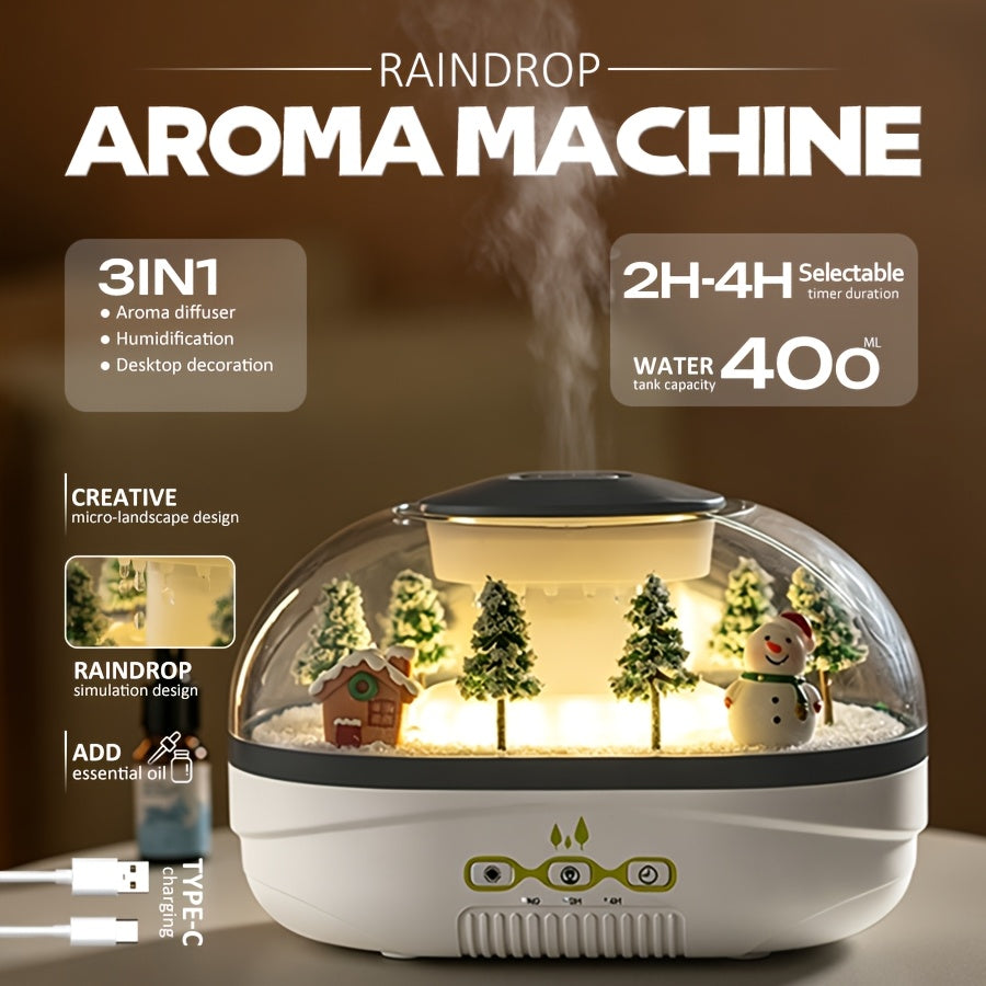 A Simulated Snow Pile Aroma Diffuser, Creatively Designed Snow Landscape, Snowman Decorative Tabletop Piece, Home Decor, Usb-Powered Humidifier, with Two Timer Settings, Essential Oil Diffuser—Ideal for Bedroom, Office, Yoga