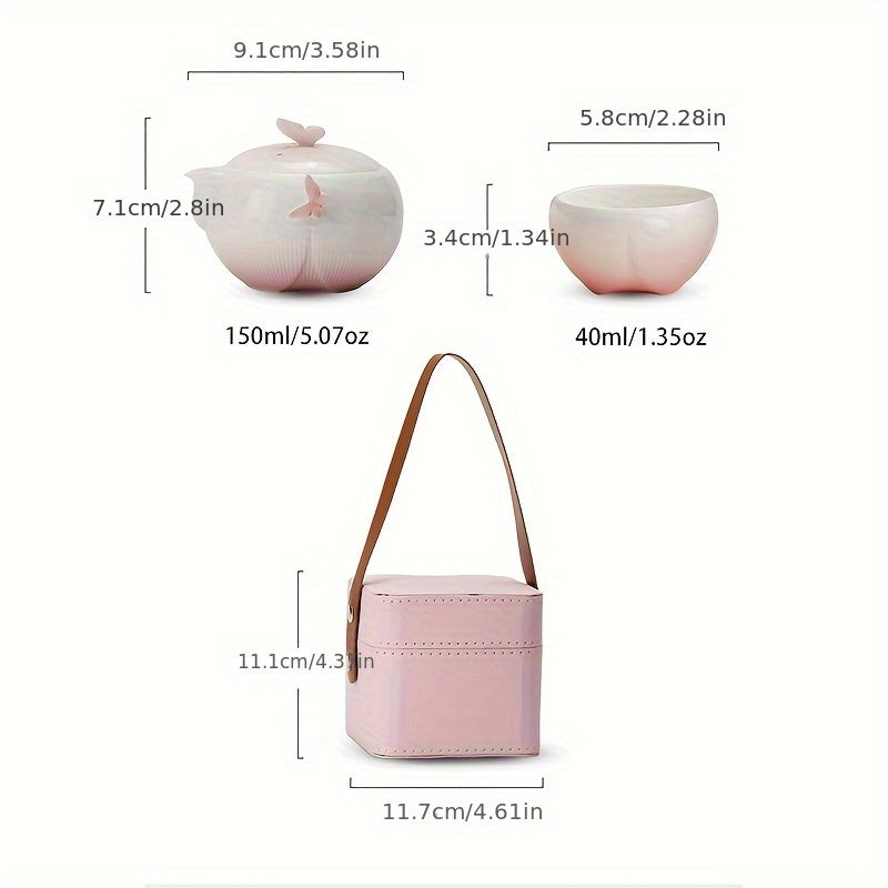 1 Set of Handmade Butterfly-shaped Ceramic Teapot, Including One Teapot and Two Cups with a Storage Bag, Portable Kung Fu Tea Set for Outdoor Camping, a Cute and Creative Gift