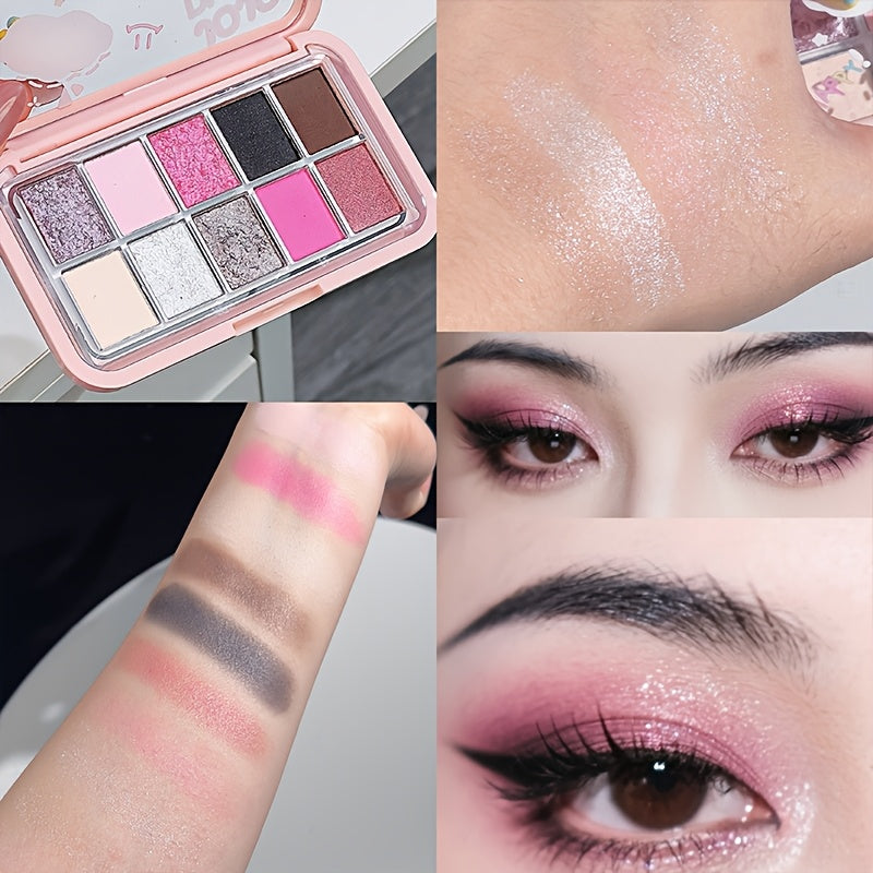 JOJO DIARY 12 kom/Set Paleta senki za oči 10 boja - Prirodne braon, roze & plave nijanse, mat & svetlucavi finiš, dugotrajni pigmentovani set šminke za žurke, svakodnevno, Dan zaljubljenih, poklon za Majčin dan, idealan set za poklon