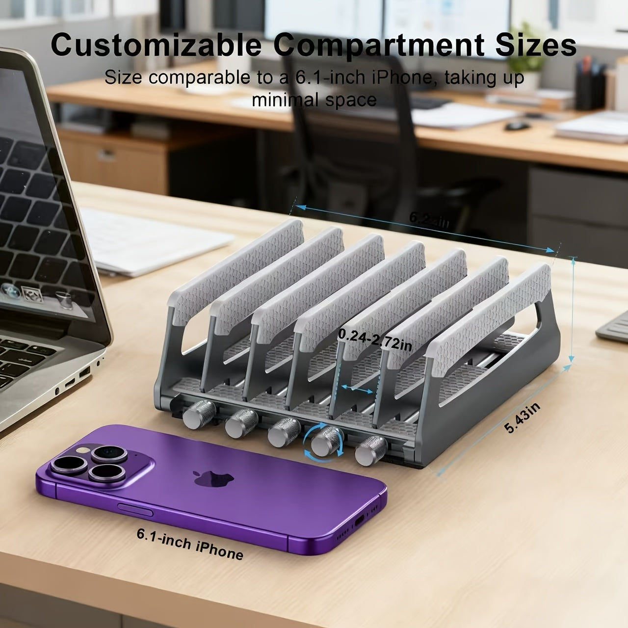 6-Slot Desktop Vertical Laptop Organizer Stand, Adjustable Base Suitable for Laptops, Ipads, Phones, And Study Machines