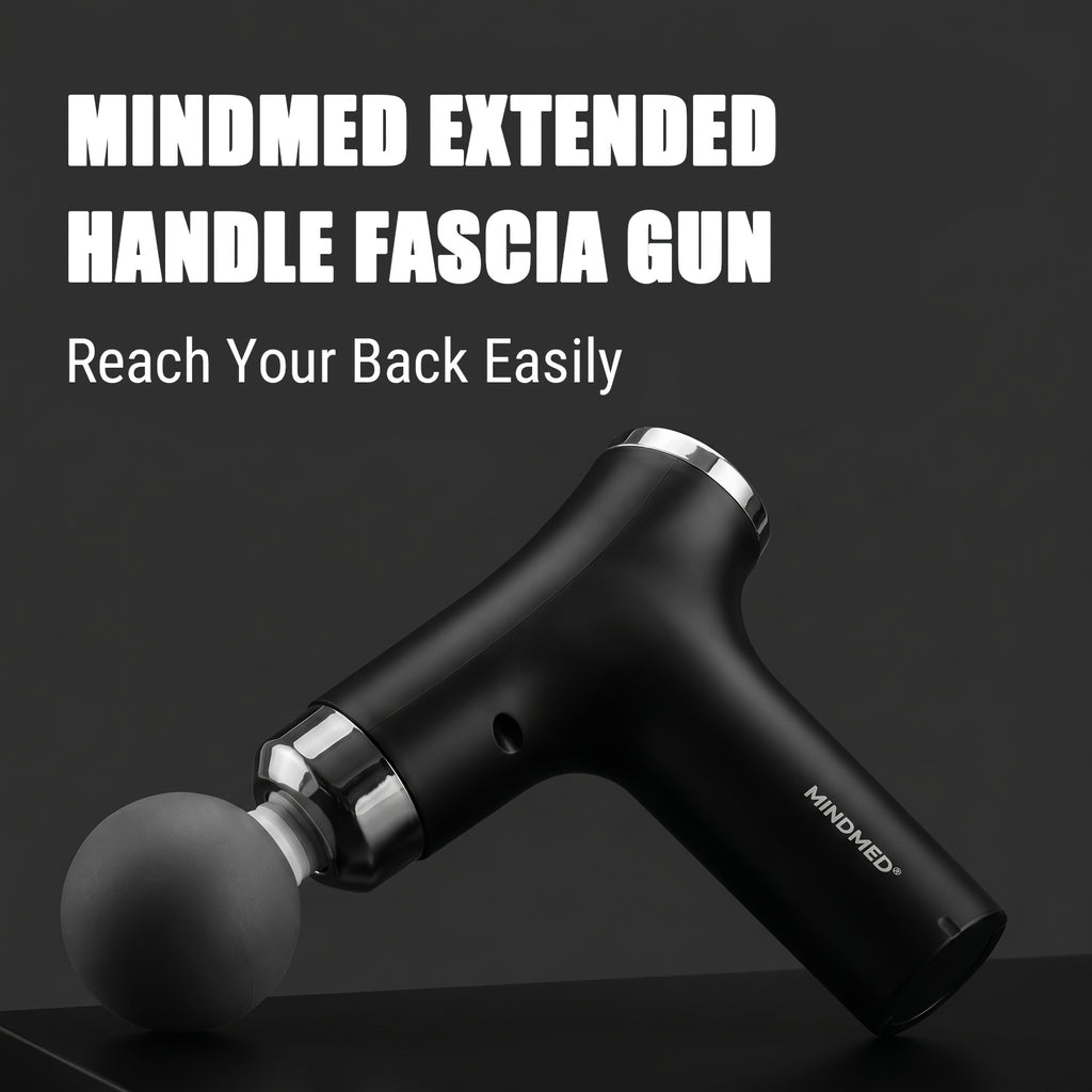 MINDMED New Long-Handle Massage Gun: 12-Speed Deep Tissue Muscle Massager, 4500 RPM High-Frequency Percussion, Extendable Handle for Muscle