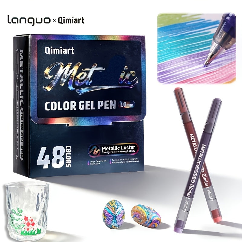 LANGUO Multi-Color And Metallic Gel Pens, 36/48/54/72/90/144 COLORS, 1.0Mm Tip, Vivid Pigment, Works on All Surfaces, for Rock Drawing, Glass Art, Wood Crafts, Journaling, And Gifting