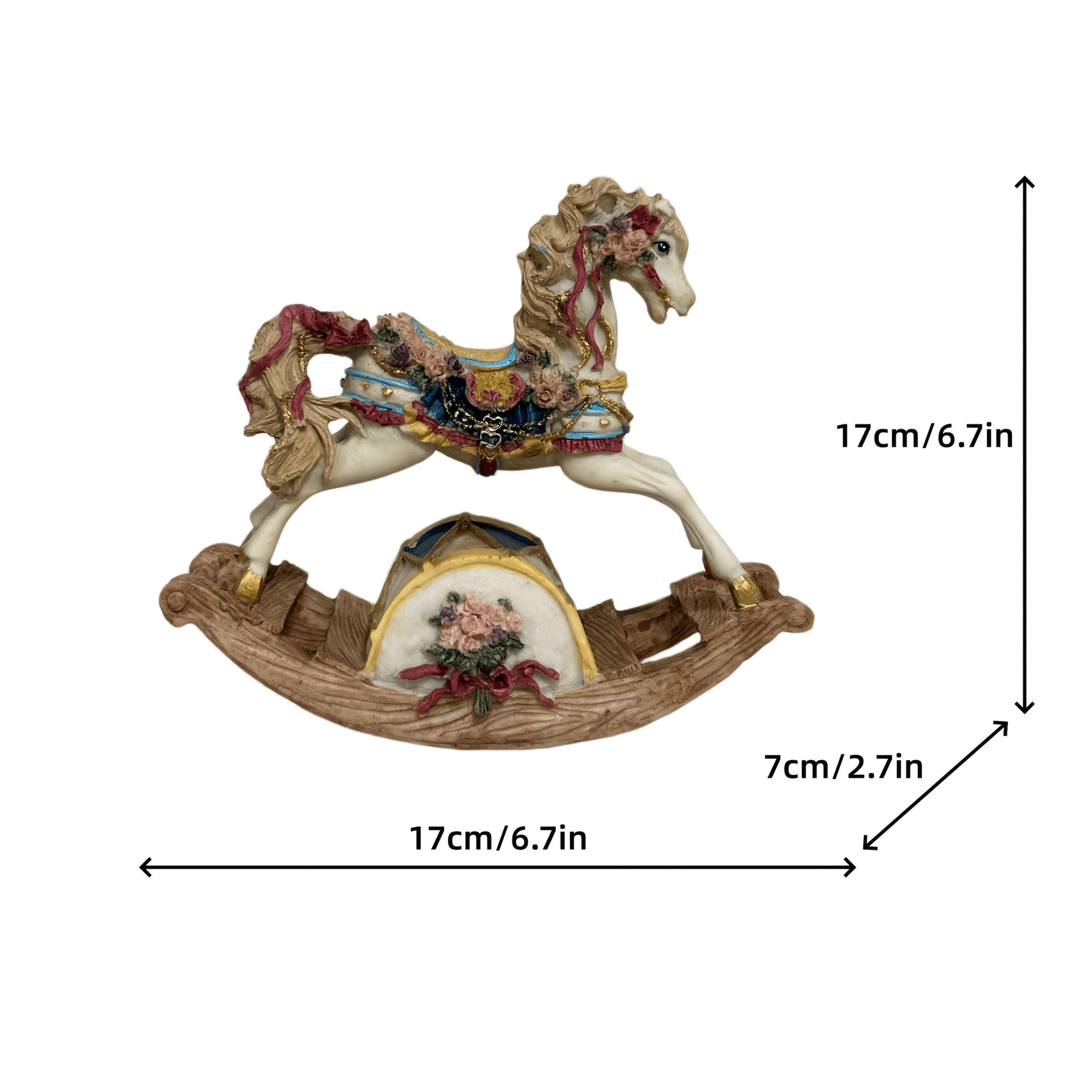 1pc Vintage European Rocking Horse Figurine - Resin Rocaille Horse with Floral Base & Rocker Motion Suitable for Living Room,, Desktop Decor - Luxury Fairy Tale Gift for, Birthday, Housewarming Presents, Historical Collectible