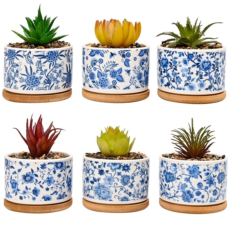 6pcs Creative Vintage And Porcelain Succulent Pot Set. Suitable for Indoor And Outdoor Use, Including Courtyards, Gardens, Offices, Living Rooms, And Cafes, This Decorative Pot Set Features Drainage Holes. Gardening Gift Home Decor
