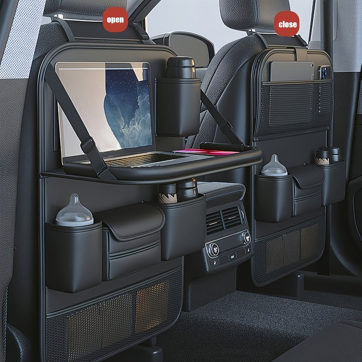 Organizator za naslon sedišta automobila od Nappa PU kože | Torba za skladištenje sa više džepova, sklopivi sto (opciono) | Univerzalno pristajanje za SUV/limuzinu | Skidajući dodaci za unutrašnjost, organizator za prtljažnik | Poklon za unutrašnjost auto