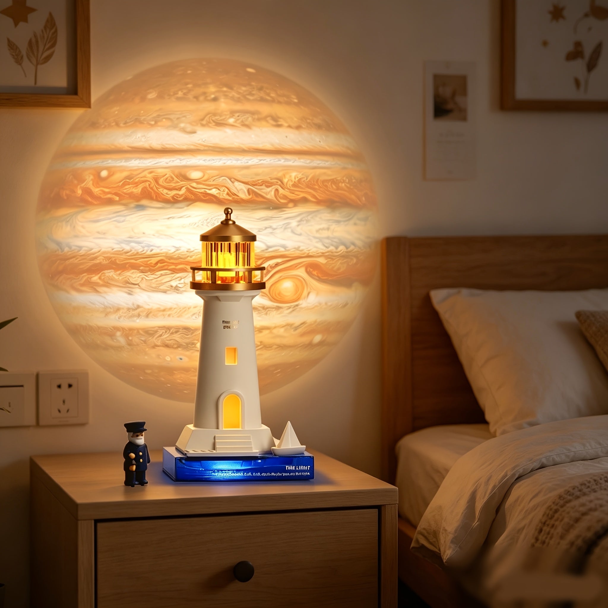 Twilight LED Svetiljka Far Noćno Svetlo, Daljinski Upravljač za Jačinu Svetlosti i Funkciju Vremena, 5 Projekcionih Efekata Dekorativna Svetla, Svetlo koje Diše, Plava Osnova i Dekorativni Dodaci, Spavaća Soba, Dnevna Soba, Svetla za Prazničnu Atmosferu