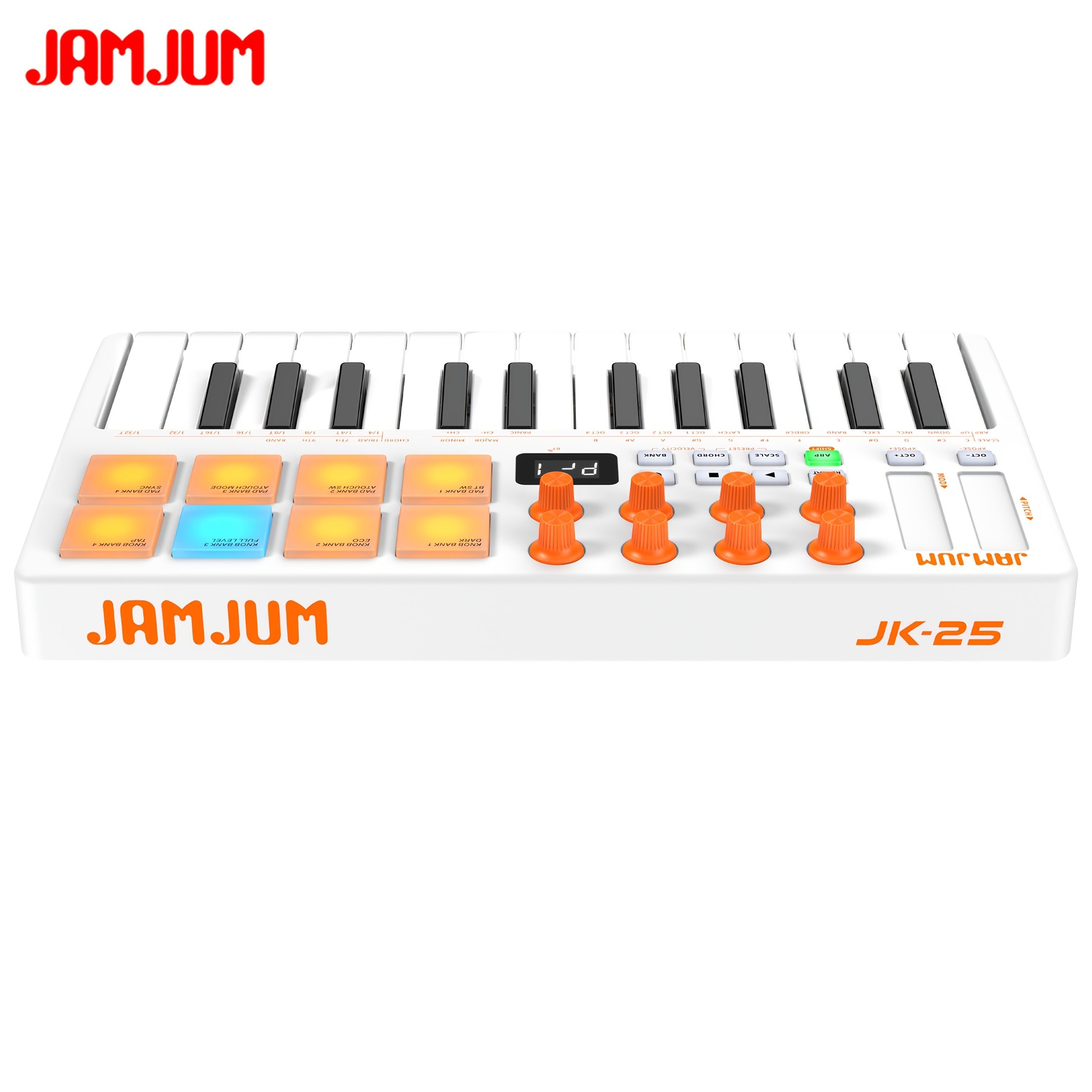 JAMJUM 25-Key MIDI klavijatura sa Drum Pad/Knob, bežičnom konekcijom, DAW kontrolom, podržava bežični MIDI OUT, punjiva baterija sa MIDI risiverom