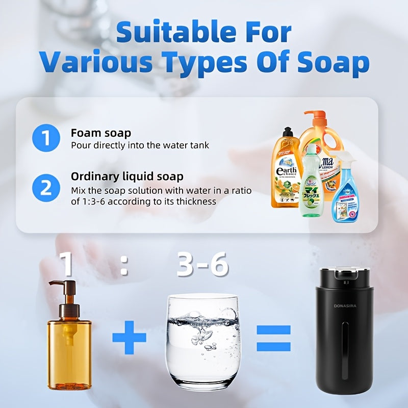 An Automatic Sensor Soap Dispenser with a 500ml Large Capacity, Eliminating the Need for Frequent Refills. It Features Simple Operation and High Practicality, Making It Suitable for Various Settings Such as Kitchens, Bathrooms, Hotels, and Restrooms