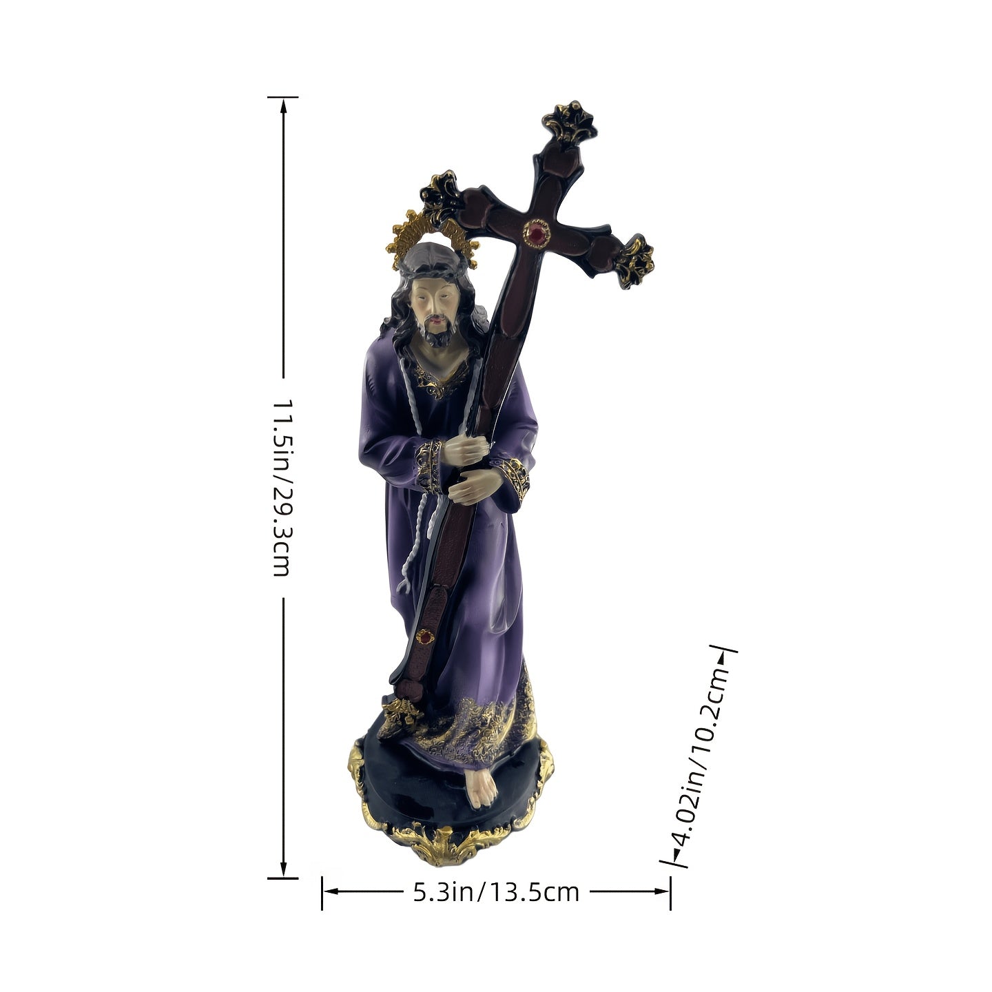 [29.21 cm] Statua sa Križem; Dekorativna Figura u Ljubičastoj Haljini sa Križem; Religiozni Ornament; Pogodno za Oltare i Crkve Kao Predstava Patrulje Isusa; Poklon