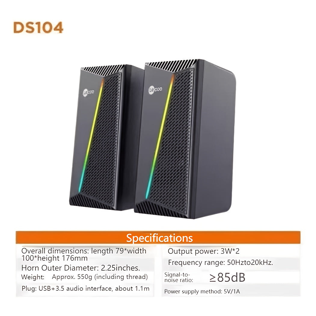 Legion DS104 Živopisne Žičane Računarske Zvučnike, Subwoofer za Desktop i Laptop Računare, Kul RGB Efekti Osvetljenja sa Snažnim Basom, Jasan i Pun Kvalitet Zvuka, USB Plug-and-Play Bez Potrebe za Drajverima, Pogodno za Više Scenarija, Kućni Audio/Video,