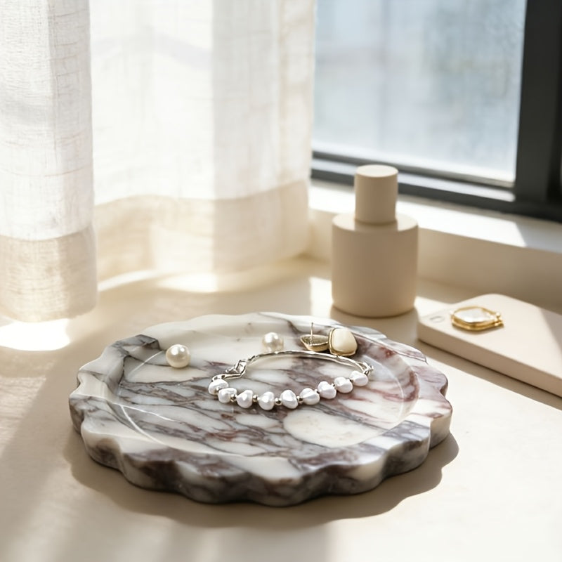 Light Luxury White and Purple Natural Marble Jewelry Tray, Minimalist Style Home Premium Accessory Storage Jewelry Bathroom Organizer Tray, Mother's Day Gift for Mom, Jewelry Trays