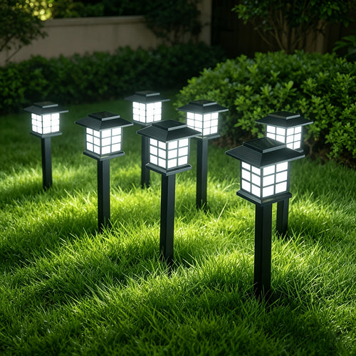 6 komada solarnih spoljnih svetiljki sa automatskim uključivanjem/isključivanjem, LED baštenske lampe u obliku kuće, automatsko punjenje od sumraka do zore, staze za dvorište, travnjak i dekoraciju staze
