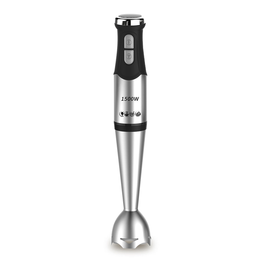 Električni ručni blender od 1500W sa turbo režimom i 5-brzina, tihi uronjivi mikser, seckač za hranu i nastavak za mućenje, pogodan za smoothie, hranu za bebe, supu, pečenje, indijski utikač i napon za indijske uređaje (čaša za mešanje uključena)