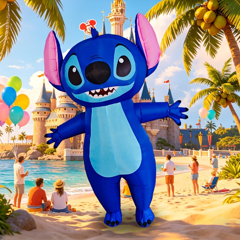 Stitch Maskota Napuhljivi Kostim, Slatki Crtani Napuhljivi Plavi Stitch Kombinezon za Odrasle, Odeća za Igranje Uloga, Pogodno za Božić, Noć Veštica, Karneval, Rođendanske Događaje, Zabave, Rekviziti za Nastupe, Rođendanski Pokloni