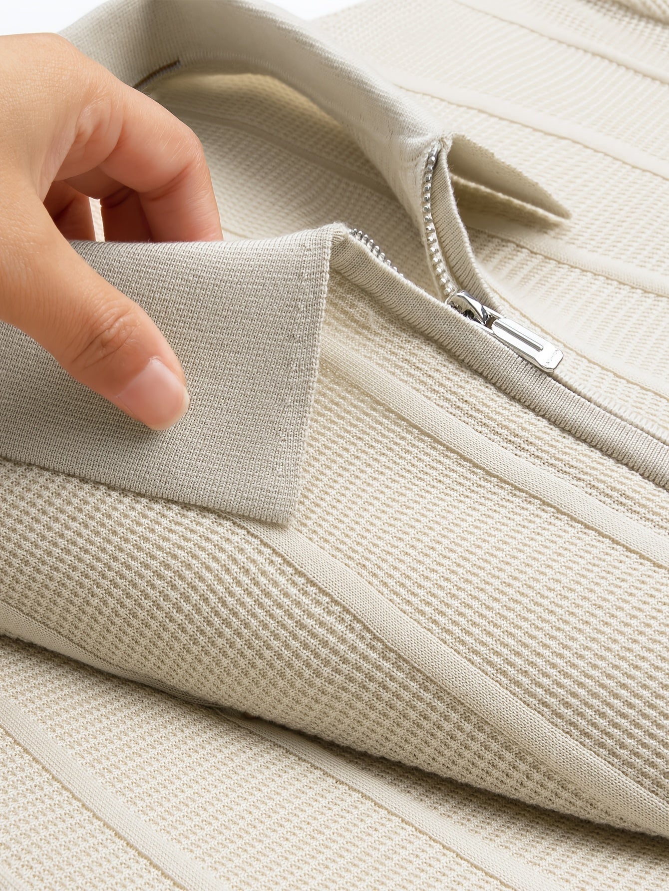 100% Tencel i Trodimenzionalno Teksturirana Reljefna Letnja Muška Polo Majica sa Polu-rajsferšlusom, Majica Kratkih Rukava, Lagani Luksuz Poslovni Kroj, Strukturirana i Stilizovana, Svestrana za , Sport i Zabave, Model K6210009686