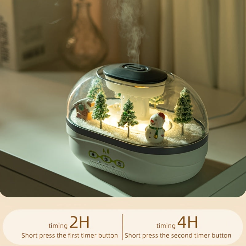 A Simulated Snow Pile Aroma Diffuser, Creatively Designed Snow Landscape, Snowman Decorative Tabletop Piece, Home Decor, Usb-Powered Humidifier, with Two Timer Settings, Essential Oil Diffuser—Ideal for Bedroom, Office, Yoga