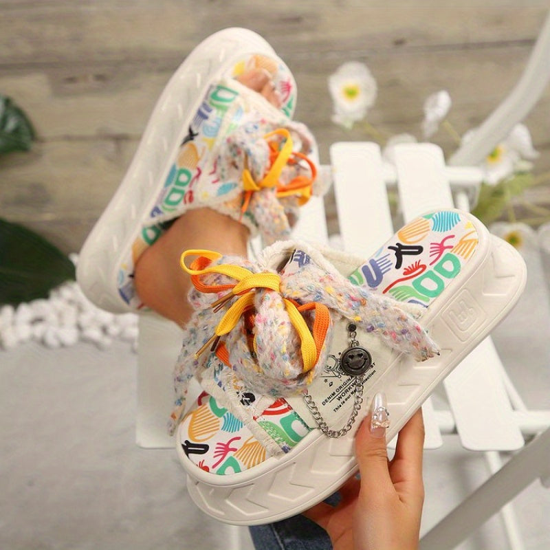 Cute Women's Slip-On Slippers, 2025 Summer New Arrival, Outerwear Cartoon Korean Style Fashionable Versatile Platform Thick-Soled Slippers, Women Shoes