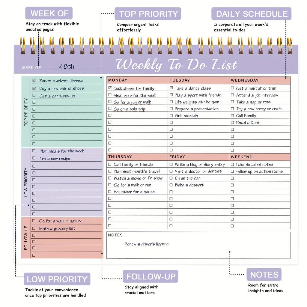 Trees 3pcs Weekly Planner Pad - Spiral Weekly Planner Undated 52 Page To-Do List Pad, 8.5 X 11 Weekly Desk Task Planner for Work And Personal Organization