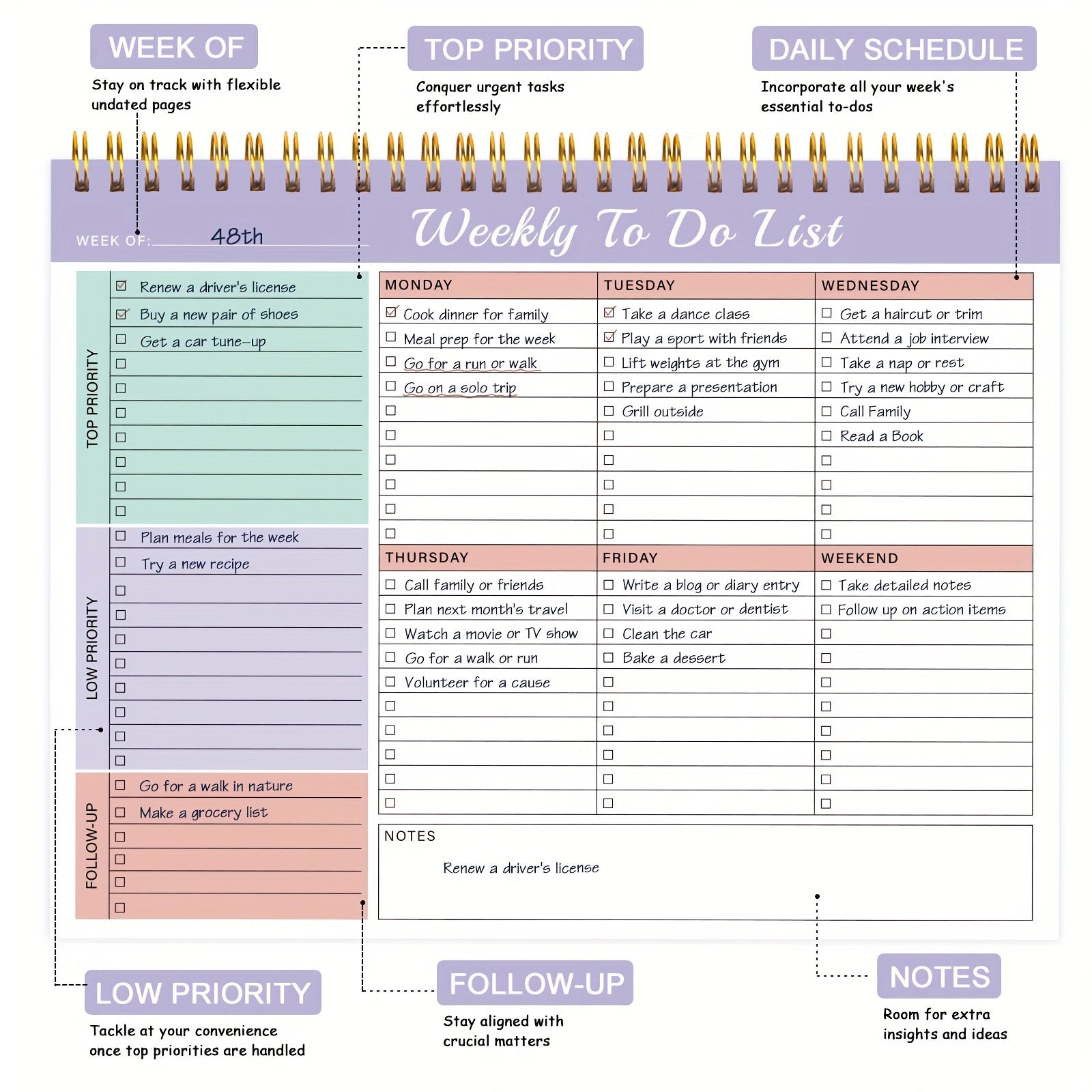 Trees 3pcs Weekly Planner Pad - Spiral Weekly Planner Undated 52 Page To-Do List Pad, 8.5 X 11 Weekly Desk Task Planner for Work And Personal Organization