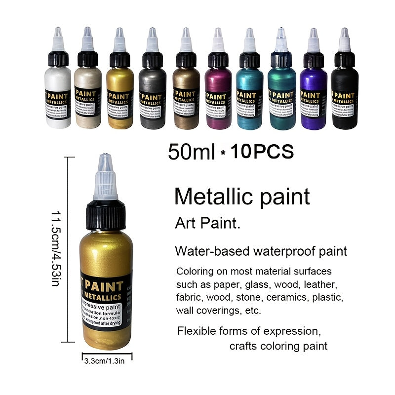 Set od 50ml*10 komada obojenih metalik boja, sa efektom bisera, nebledeći, vodootporne akrilne boje na bazi vode, uljane boje na bazi vode, pigmenti za kreativna umetnička dela i grafiti