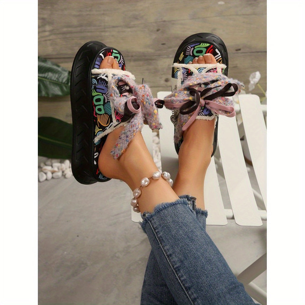 Cute Women's Slip-On Slippers, 2025 Summer New Arrival, Outerwear Cartoon Korean Style Fashionable Versatile Platform Thick-Soled Slippers, Women Shoes
