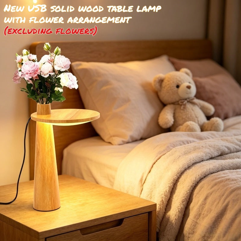New Nordic Minimalist Style Vintage Lighting, Home Decoration, Lighting and Ceiling Fans, Lamps and Lampshades, Desk Lamps, USB Powered Solid Wood Lamps, Warm Light Adjustable, Flower Table Lamps, Reading Lamps, Bedroom, Office, Living Room and Dormi