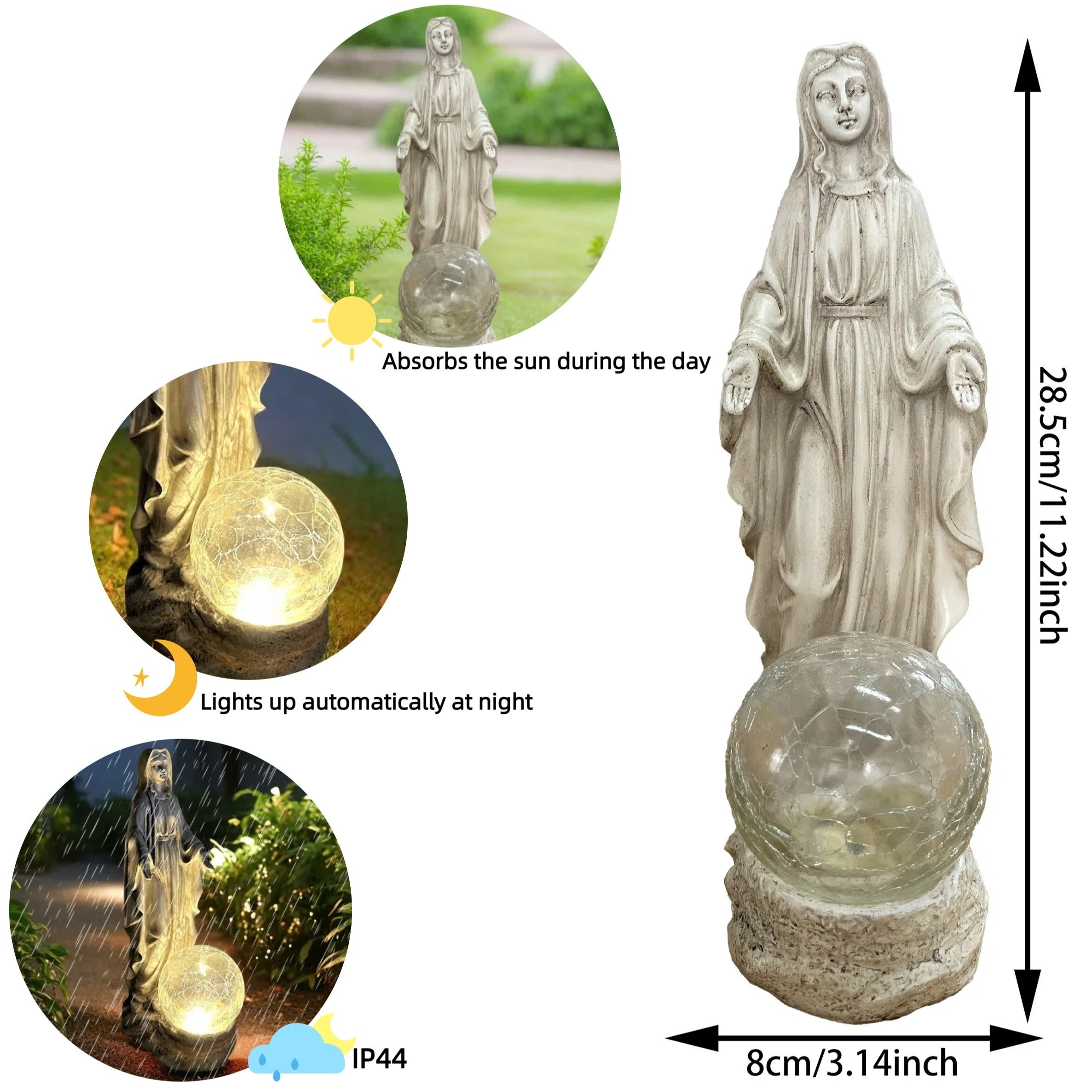 IP44 Solarna lampa od smole za zanate, bela statua, ornament, pogodna za baštu, terasu, travnjak, balkon, ribnjak, praznična dekoracija, pokloni za prijatelje