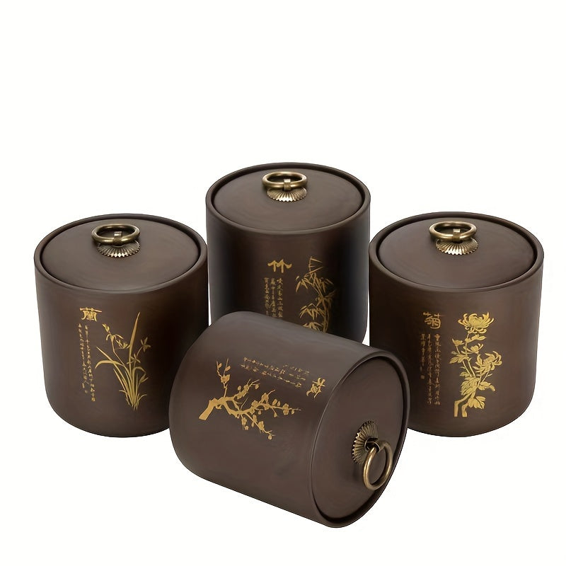 4 Exquisite Purple Clay Tea Caddies, Coarse Pottery Sealed Cans. Store Tea, Coffee, Candy, Etc., Home Life Decoration Ornaments, a Good Gift