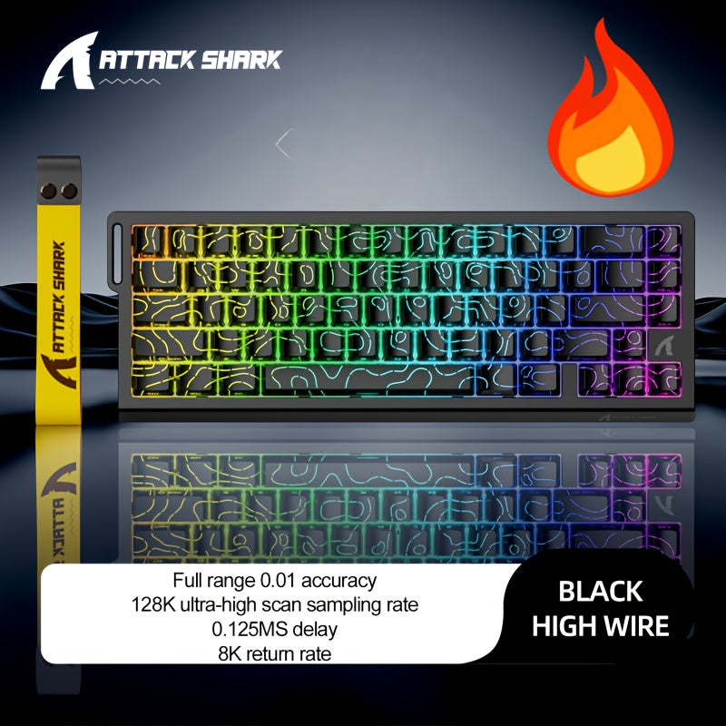 8K Hz Ultra-Fast Response ATTACK SHARK X68 HE Mechanical Gaming Keyboard - 0.01mm RT Precision + RGB Dynamic Lighting, Win/Mac Dual System Compatible, Ergonomic Wired Keyboard with USB Cable & Keycap Puller