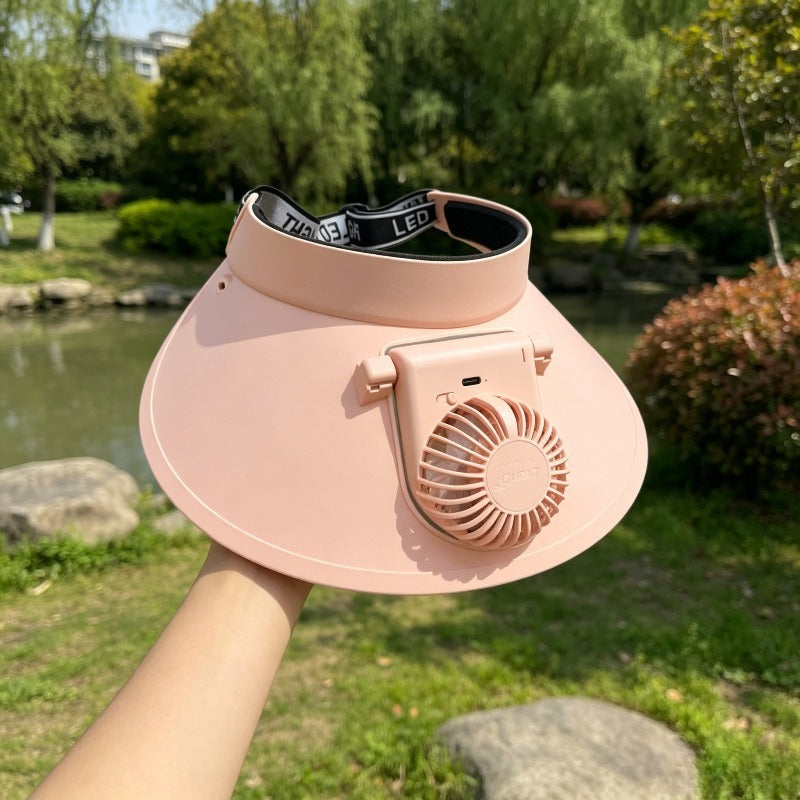 Nasumična Boja, 1 kom Prenosivi USB Ventilator za Hlađenje sa Šeširom za Sunce, Šešir sa Širokim Obodom i Praznim Vrhom sa Uklonjivim Ventilatorom za Pecanje, Baštovanstvo, Putovanja i Plažu