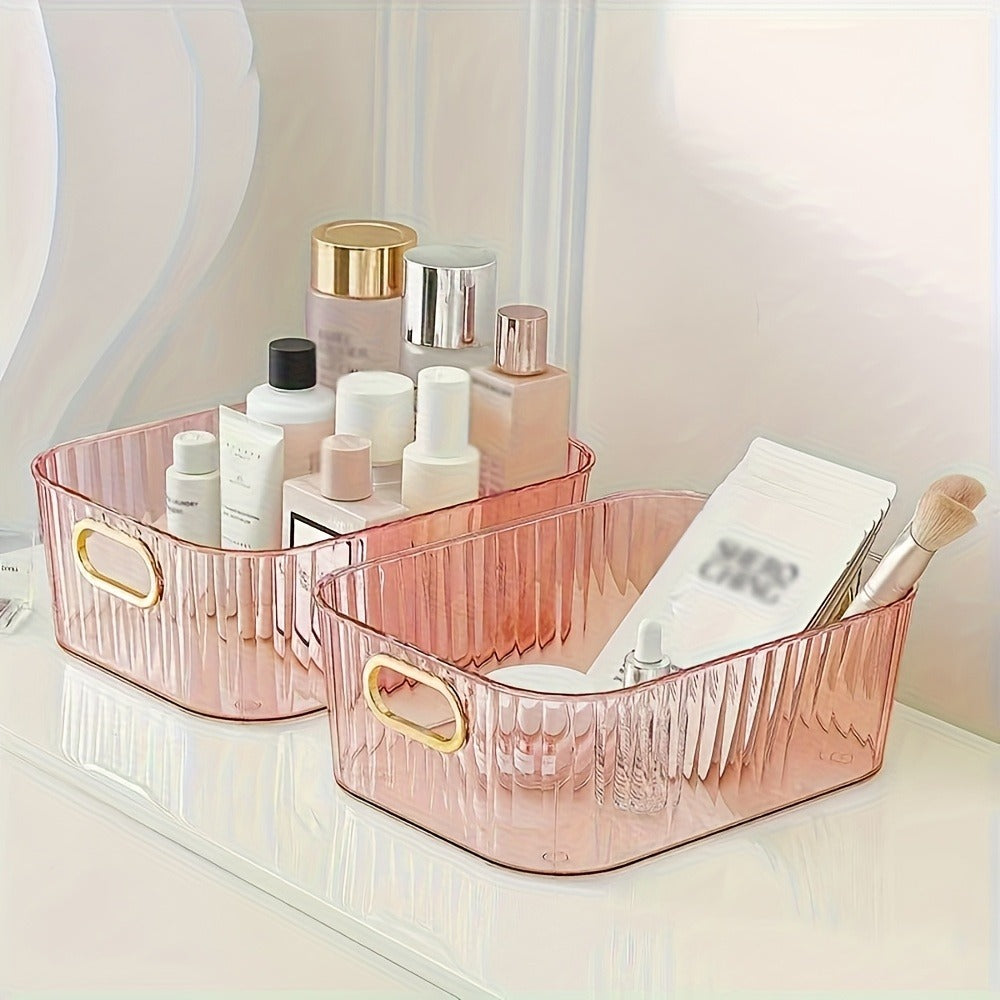 7pcs, Plastic Desktop Storage Box, Equipped with Built-in Handles and a Lid, Featuring a Multi-compartment Divider Design, with a Decorative Art Style. Suitable for Storing Cosmetics, Bedroom Items and Office Supplies. It Is an Ideal Gift Choice