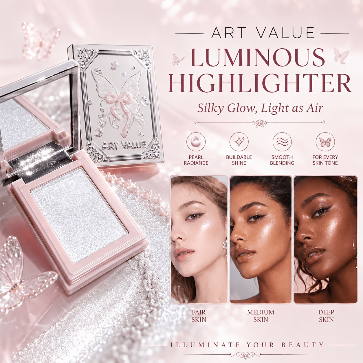 9 kom/ART VALUE Dream Wings Dream Set za Šminkanje, Kompletan Set Šminkarskih Proizvoda, sa Prefinjenim Reljefnim Dizajnom, Obuhvata Sve Stavke, Pogodan za Sve Tipove Kože, Idealno za Sezonu Venčanja, Rođendanske Poklone, Božićne Dekoracije i Poklone za N