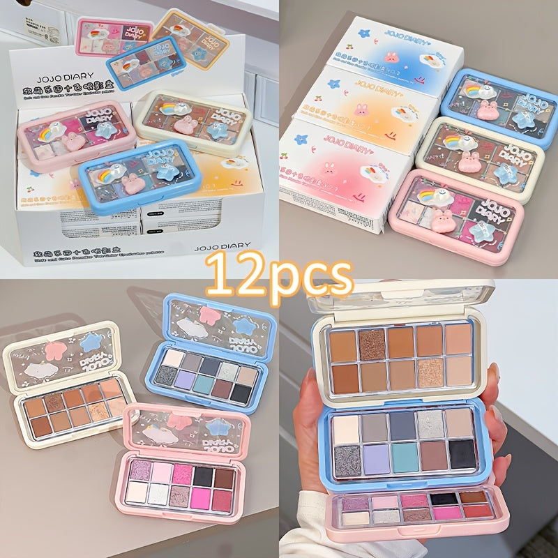 JOJO DIARY 12 kom/Set Paleta senki za oči 10 boja - Prirodne braon, roze & plave nijanse, mat & svetlucavi finiš, dugotrajni pigmentovani set šminke za žurke, svakodnevno, Dan zaljubljenih, poklon za Majčin dan, idealan set za poklon