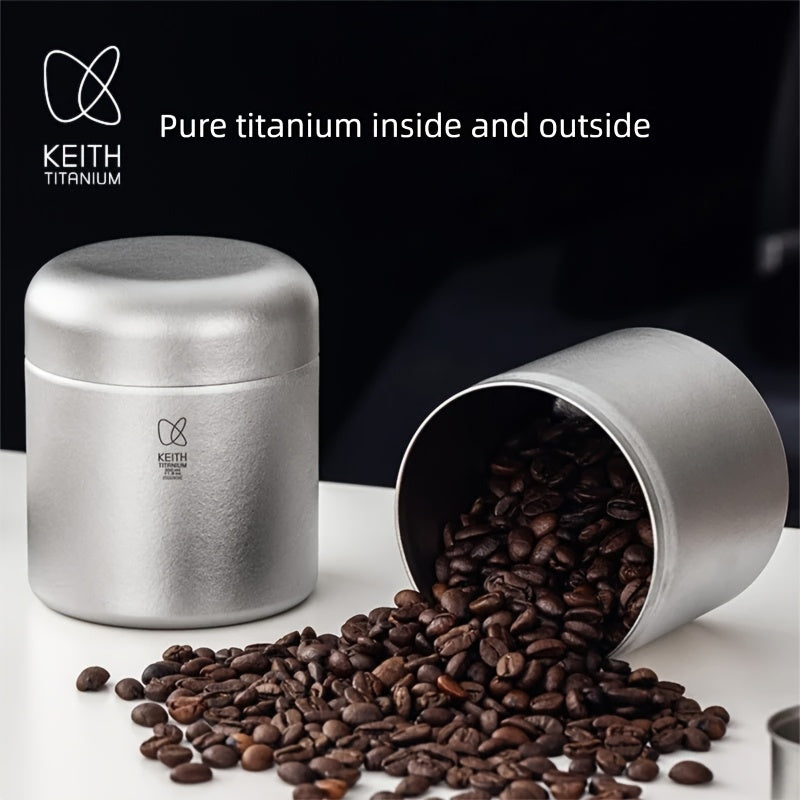 KEITH Posuda za čuvanje zrna kafe od čistog titanijuma, zapremina 350ml, poklopac sa dvostrukim brtvljenjem i ugrađenom mericom od 30ml, tegla za čuvanje hrane otporna na vlagu za zrna kafe, čaj, orašaste plodove, žitarice, suvu hranu, ultra-laka i prenos