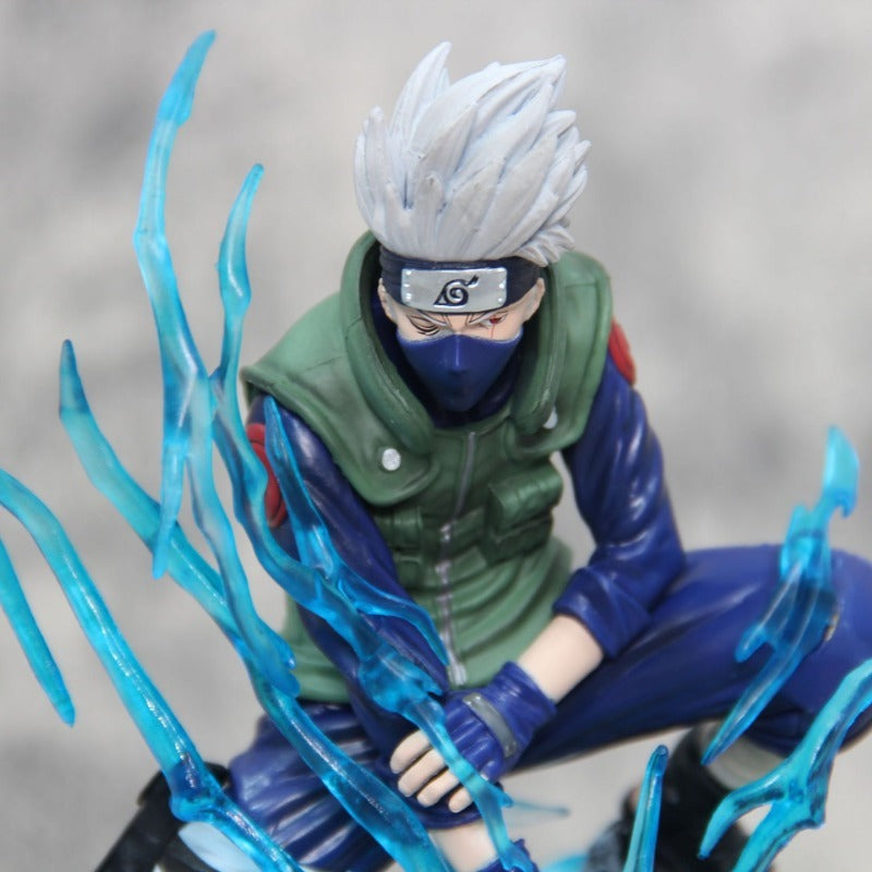 Action Ninja PVC Figure - White Haired Martial Arts Poses with Dynamic Effect on Rock Base Collectible