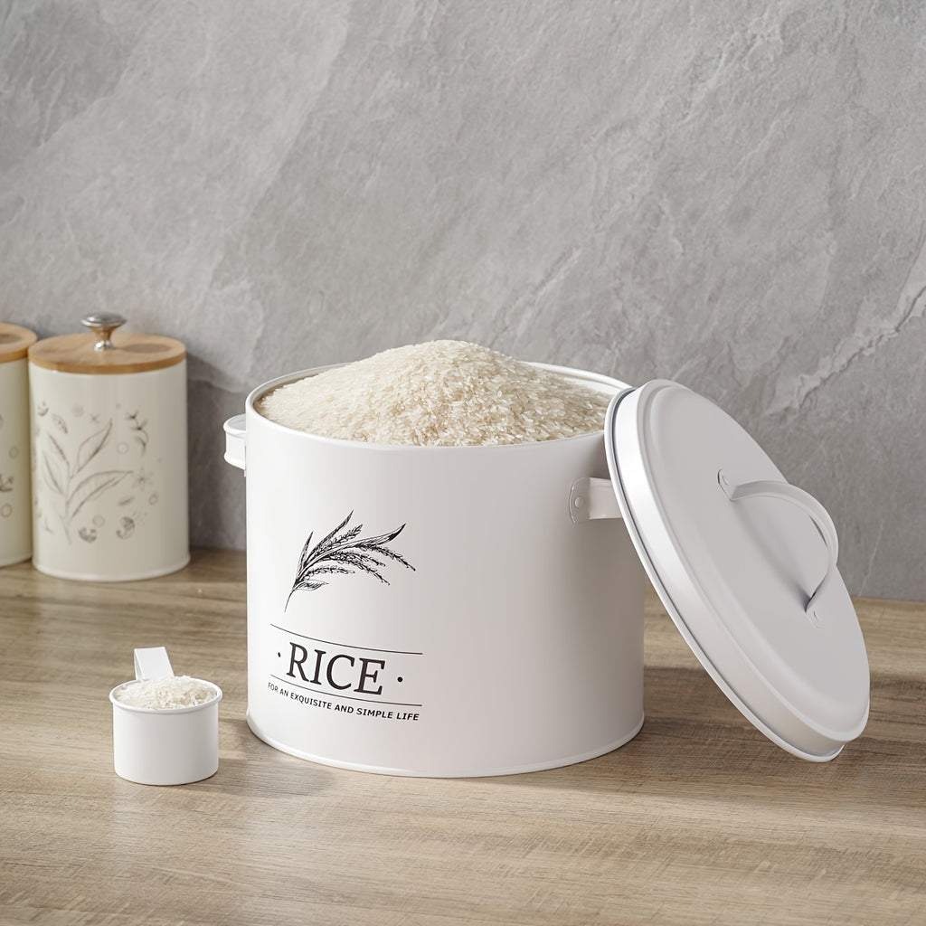 A Round White Metal Storage Canister for Organizing Rice, Potatoes, Vegetables, Food Containers, Kitchen Supplies, Housewarming Gifts, Suitable for Dining Rooms, Dorms, And Homes