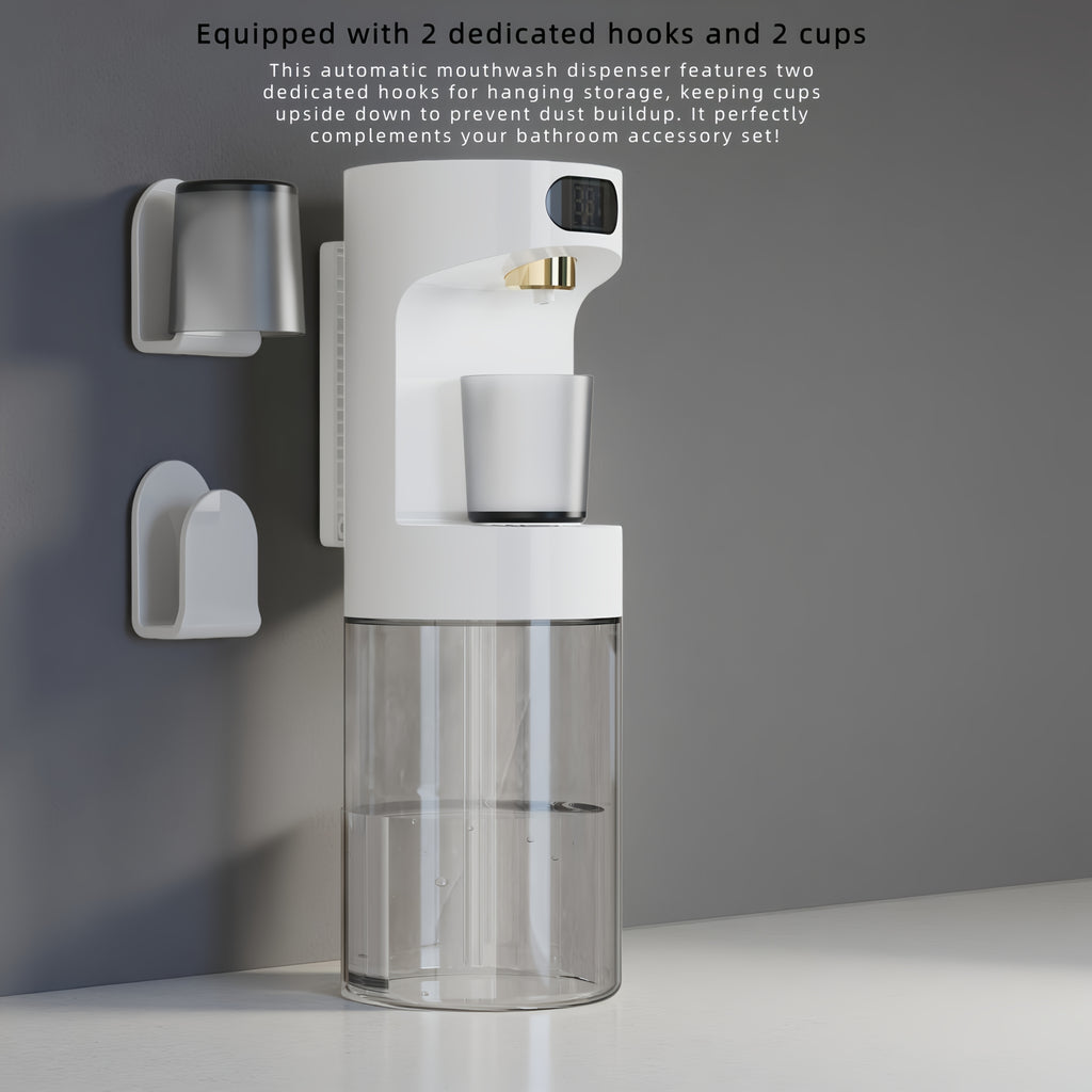 Automatski pametni dozator za ispiranje usta, bezkontaktna magnetska kontrola protoka na 4 nivoa, veliki kapacitet 600ml/21.12oz, zidni dizajn bez potrebe za bušenjem, idealan za čuvanje svih vrsta kupatilskih potrepština