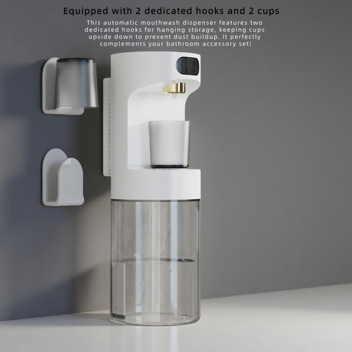 Automatski pametni dozator za ispiranje usta, bezkontaktna magnetska kontrola protoka na 4 nivoa, veliki kapacitet 600ml/21.12oz, zidni dizajn bez potrebe za bušenjem, idealan za čuvanje svih vrsta kupatilskih potrepština